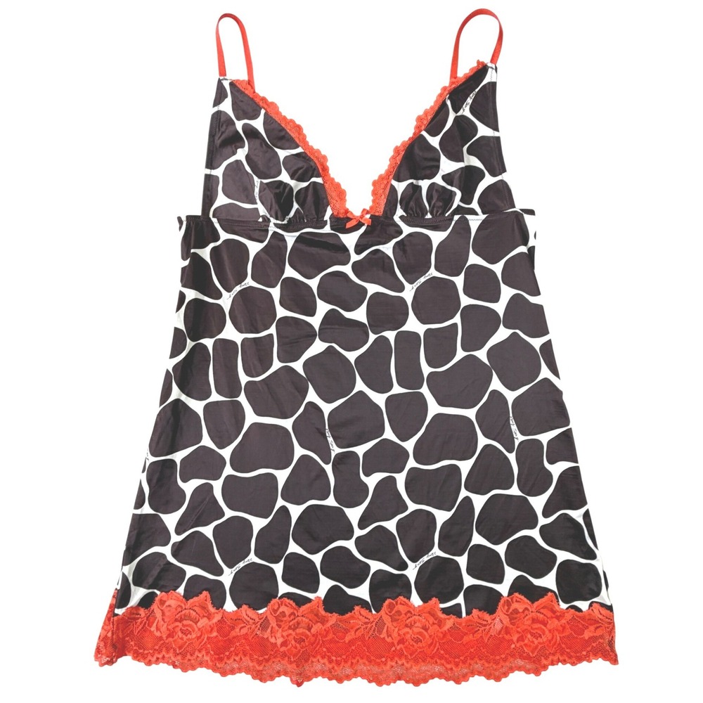VTG Victoria's Secret Slip Y2K Women Med Giraffe Lace Brown Orange Cami Babydoll